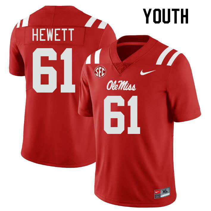 Youth #61 Lane Hewett Ole Miss Rebels College Football Jerseyes Stitched Sale-Red